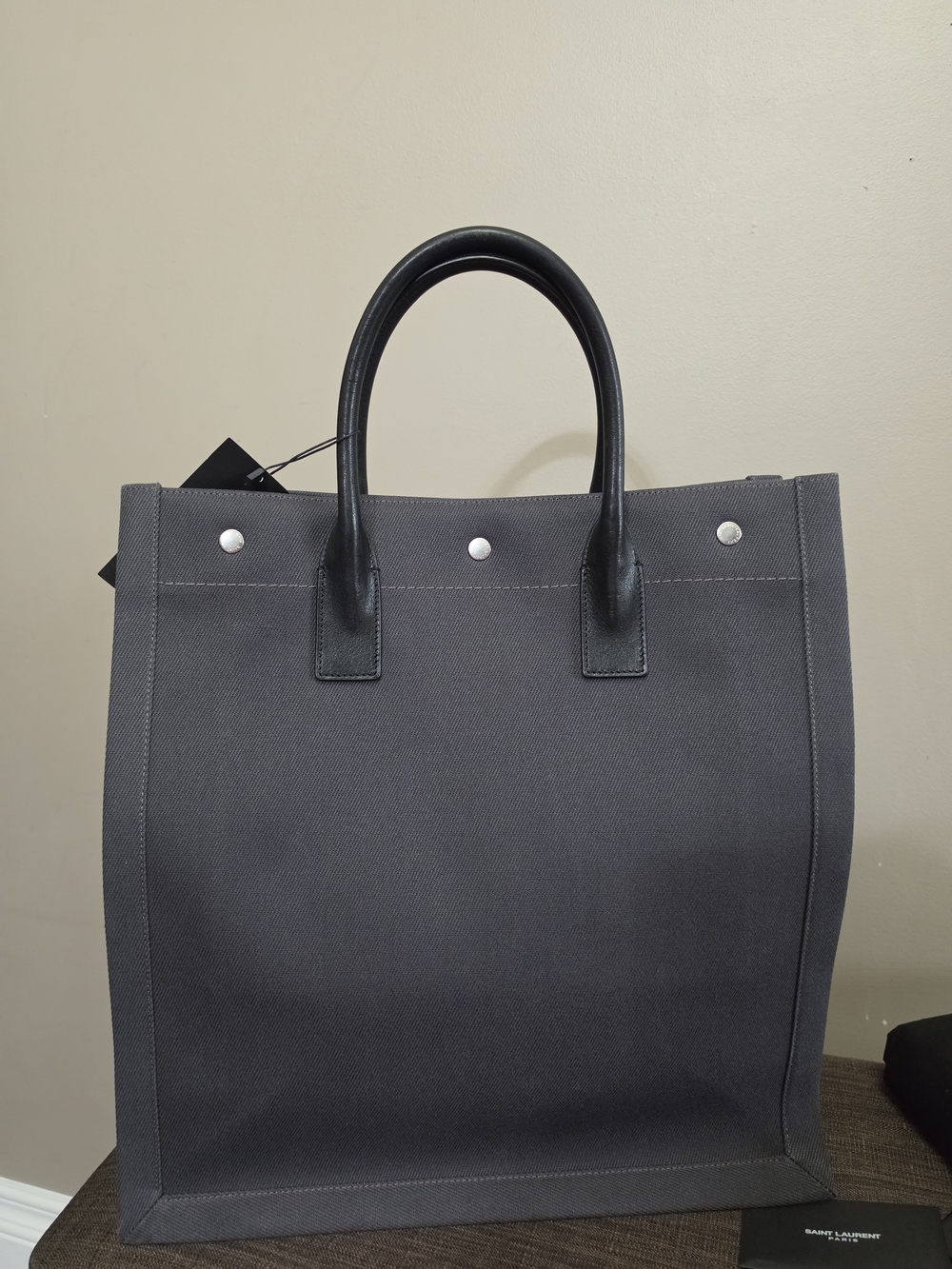 Saint Laurent Rive Gauche Canvas Tote Bag in Dark Gray - Picture 7 of 14